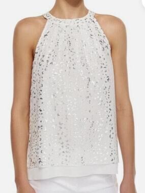 DVF Diane von Furstenberg Parvay Silk Halter Top White Silver Women's Size 0